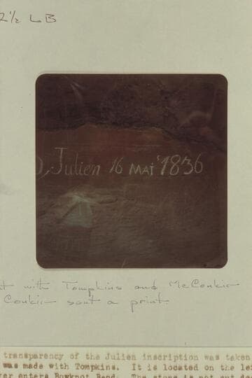 DeJulien inscription at beginning of Bowknot Bend.  Mile 72 1/2 left bank