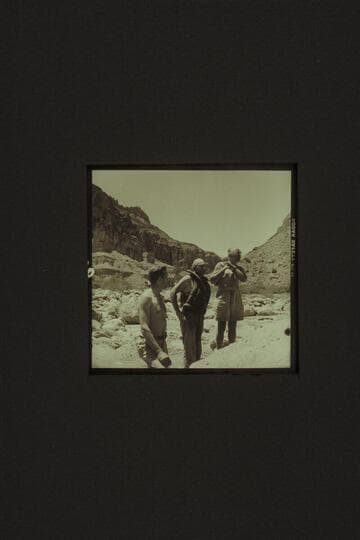 Looking over the Kwagunt Rapid.  Left to right:  Cutler; Sanderson; Masland.  Kwagunt Canyon in the distance