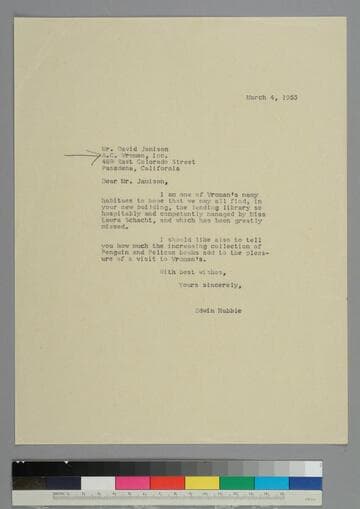 EPH writes to David Jamison of Vroman's