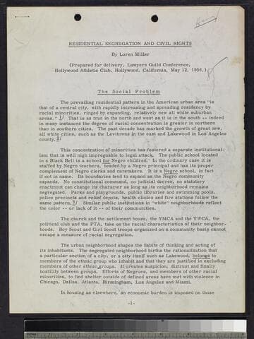 Speech: "Residential Segregation and Civil Rights"