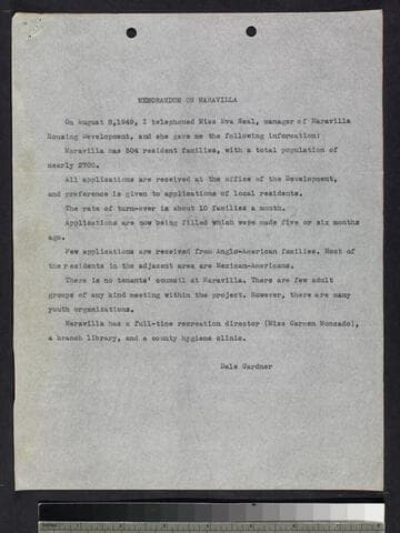 Memos by Gardner